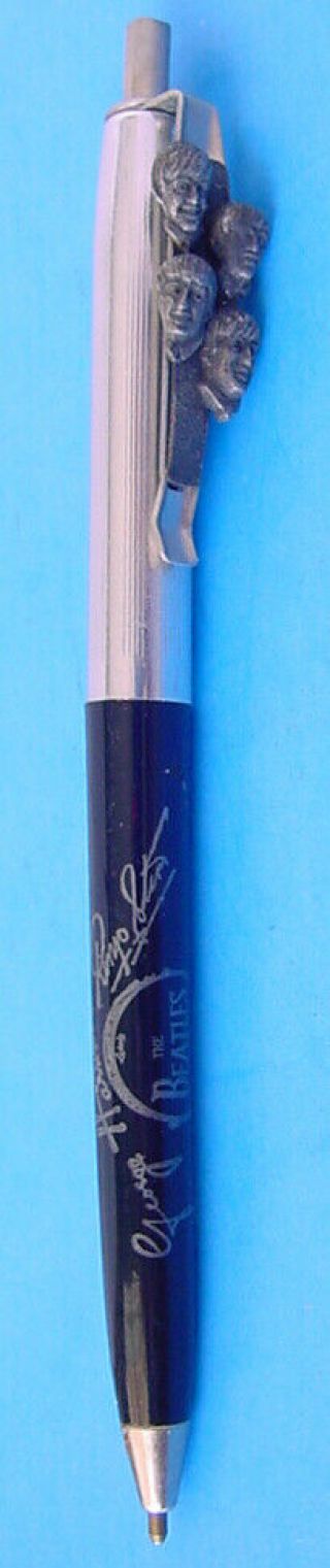 1964 The Beatles 5 " Ball Point Pen W Pewter Group Heads & Facsimile Signatures