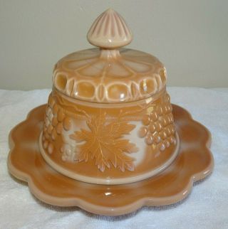 Chocolate Slag Covered Butter Cheese Dish GRAPE & CABLE Fenton Art Glass 2
