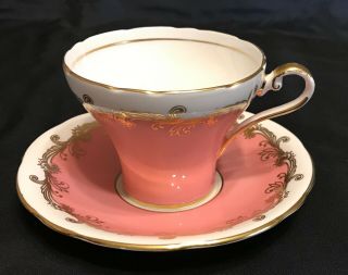 Vintage Aynsley Tea Cup Saucer Set Pink Corset Gold Swirls Teacup 1703