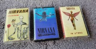 Nirvana 3 Cassette Tapes - In Utero,  Nevermind,  Incesticide - - Cobain