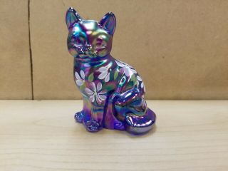 Fenton Carnival Glass Cat Hand Painted And Artist Signed