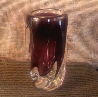 Czechoslovakia " Bohemia 1414 " Hand Blown Art Glass Vase Purple / Crystal 7 "