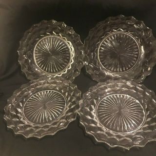 4 Fostoria American 9 1/2 " Dinner Plates,  Clear Glass With 5 1/2 " Centers