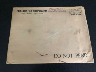 1918 Mary Pickford Film Corp.  Envelope Ww1 From Pickford 