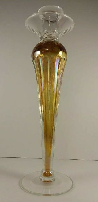Murano Italy Golden Amber Iridescent Hand Blown Art Glass Candle Holder 12 7/8 "