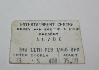 Ac/dc 1988 Entertainment Centre Melbourne Concert Ticket Stub