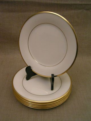 (6) Lenox Made - In - Usa Eternal 8 1/8 " Ivory China Salad Plates W/ Gold Trim