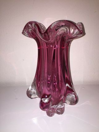 Cranberry Pink Tulip Vase 9inch Murano Art Glass
