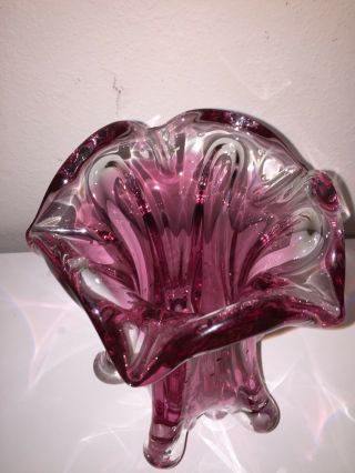 Cranberry Pink Tulip Vase 9inch Murano Art Glass 2