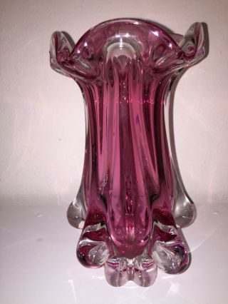 Cranberry Pink Tulip Vase 9inch Murano Art Glass 3