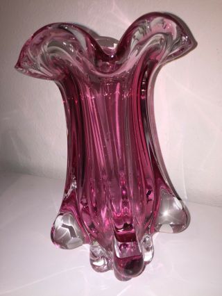 Cranberry Pink Tulip Vase 9inch Murano Art Glass 4