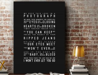 Ed Sheeran Photograph | Poster Word Wall Art Song Lyrics Print | Canvas Gift