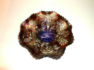 1911 Fenton Electric Cobalt Blue Carnival Glass Peacock At The Urn Bowl