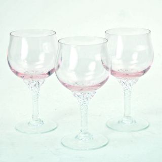 Sasaki Coronation 5 1/2 " Pink Bowl Wine Glasses 6 Oz Clear Twist Stem Set 3