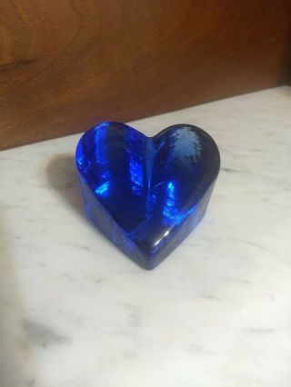 Fire And Light Blue Glass Heart Paperweight
