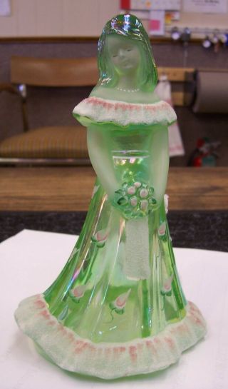 Fenton Hand Painted Lime Green Carnival Glass Bridesmaid Figure