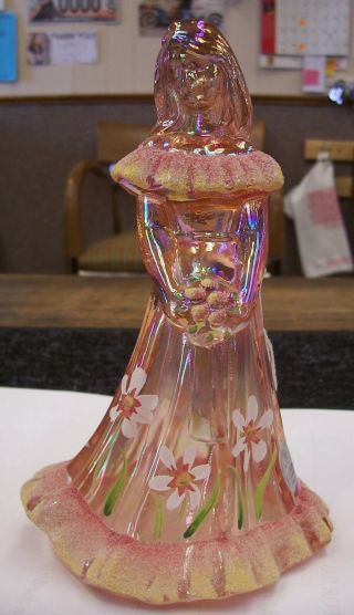 Fenton Hand Painted Pink Carnival Glass Bridesmaid Doll