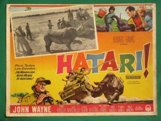 John Wayne Hatari Elsa Martinelli Art Spanish Orig Mexican Lobby Card 1