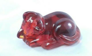 Fenton Ruby Red Glass Cat Figurine 100 Year Anniversary Edition