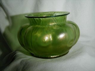 Loetz Rusticana Green Glass Vase - Hand Blown - Iridescent