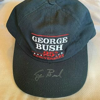 President George Hw Bush Autographs Cap Rare Signed 25th Anniversary Potus Cap