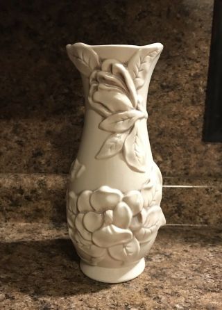 Vintage 1940s Red Wing Usa Ivory Brown Magnolia Vase Tall Flower Pottery