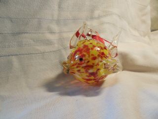 Lovely Murano Art Glass Red & Yellow Blow Fish Hanging Piece,  Sun Catcher
