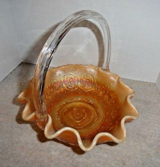 Fenton Persian Medallion Peach Opalescent Carnival Glass Basket