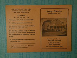 Army Theater,  Fort Monroe,  Va,  1953 Weekly Schedule,  Gregory Peck,  Anne Baxter
