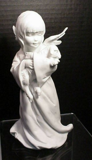 Kaiser Germany Bisque Angel Holding Lamb Figurine 8 " 722