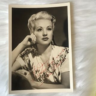 Betty Grable Signed Inscribed Black & White Photo Hollywood Memorabilia 5 X 7