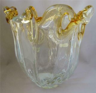 Hand Made Murano Art Glass Bowl Gold Italy By White Crystal No 190