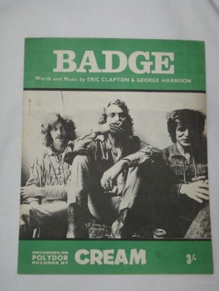 1969 Cream Badge Uk Sheet Music Ginger Baker Eric Clapton George Harrison