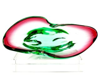 Magnificent Luxurious Murano Art Glass Wide Wing Dish Vibrant Green Cranberry