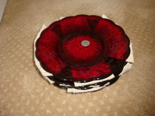 (set Of 4) Princess House Fantasia Ruby Red Scalloped Salad Plates 5267 Nib