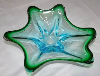 Murano Seguso Sommerso Freeform Art Glass Abstract Bowl Dish Aqua Blue & Green