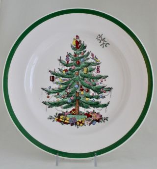 Set Of 4 Spode Christmas Tree Dinner Plates 10 3/8 " Green Trim S3324 England