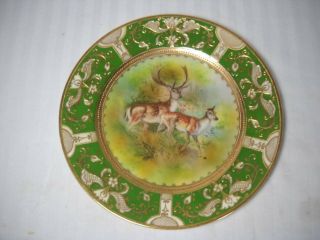 Antique Nippon Hand Painted 8 3/4 " Plate Scene W/ Deer Fancy Gold Overlay