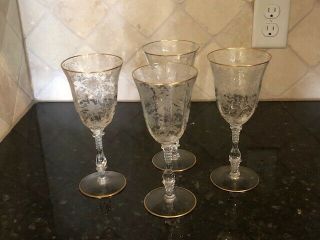 Stunning Cambridge Wildflower Gold Set Of 4 Water Glasses Goblets 10 Oz