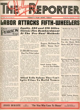 1941 Rare Hollywood Reporter " Labor Attacks Fifth - Wheelers " Issue