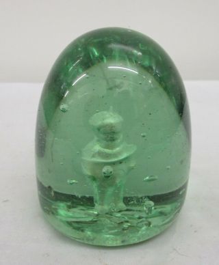 19th Century Green Glass Dump Paperweight With Sulphide