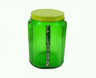 Owens - Illinois - Forest Green - 1940’s - Large Canister - Lid - Label