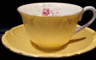 Vintage Shelley England Tea Cup Saucer Yellow W/rose Inside Cup
