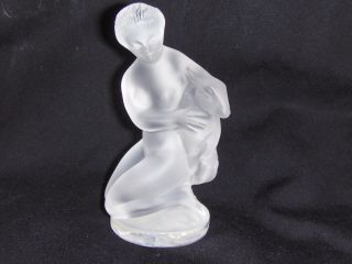 Signed Lalique,  France Crystal Figurine,  Frosted Nude Diana With Fawn