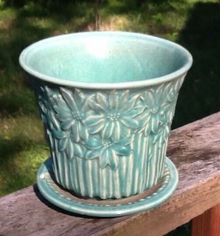 Vintage Green Mccoy Daisy Planter Flower Pot W/saucer Large 5 " Tall