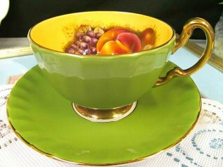 Aynsley Tea Cup And Saucer Orchard Fruits Pattern Teacup Olive Green Shade 50 