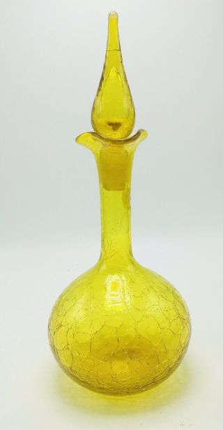Blenko Crackle Glass Jonquil Decanter With Stopper