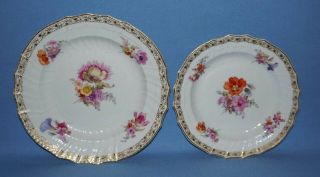 2 Kpm Porcelain Plates,  Kaiser Wilhelm Teller Floral Pattern