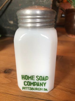 Vintage Home Soap Company Pittsburgh Pa Powder Shaker Dispenser Milk Glass