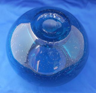 Electric Blue Bubble Art Glass Round Vase,  Pot,  Fish Bowl.  Hand Blown 8.  5 